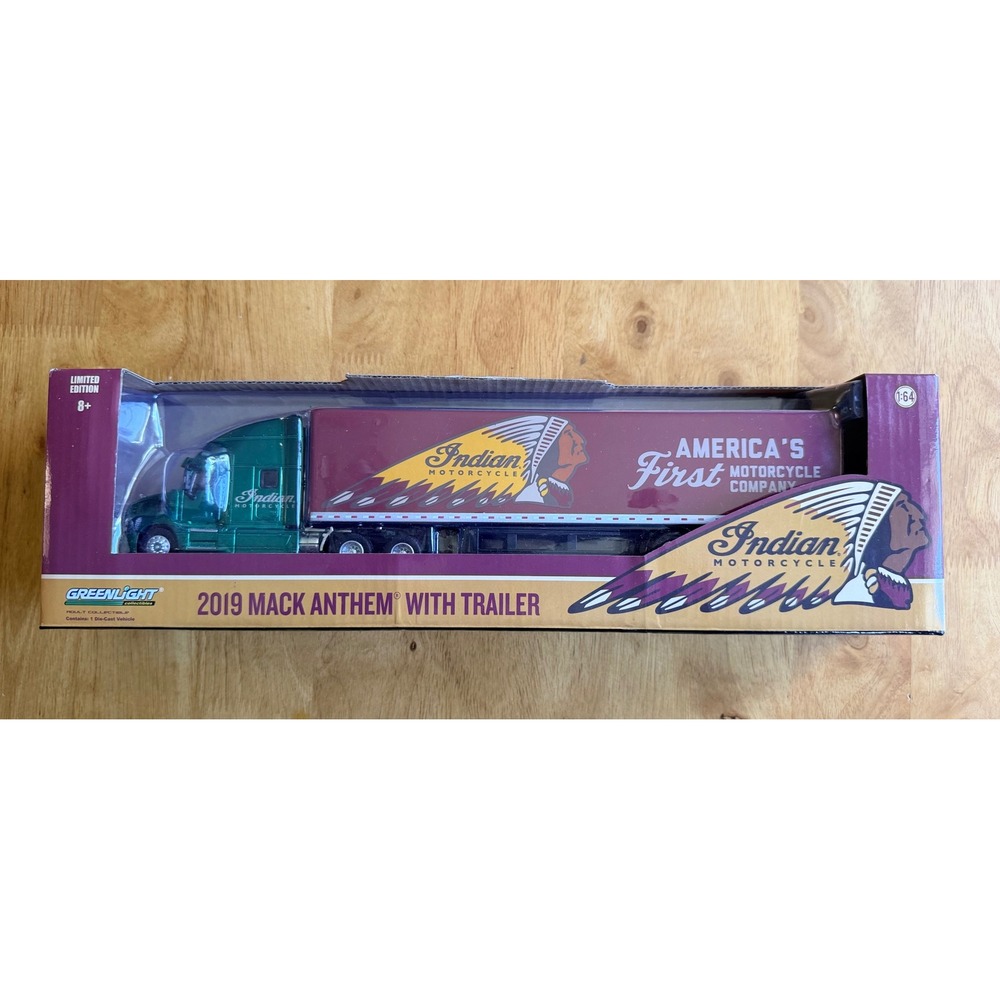 Greenlight 2019 Mack Anthem with Trailer Indian Motorcycle 1:64 Die-Cast Truck